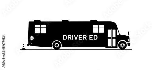 Black Silhouette Driver Education School Bus Vector Illustration