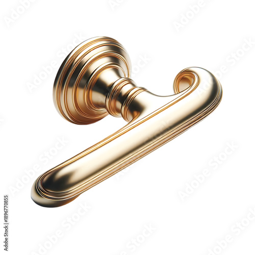 Elegant polished brass door handle on a white background, symbolizing access and security.