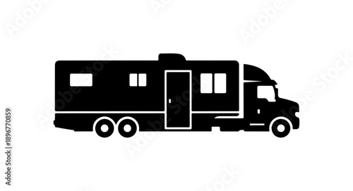Black Silhouette Motorhome and Tow Vehicle Vector Illustration