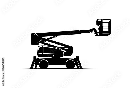 Black Silhouette Cherry Picker or Aerial Lift Vector Illustration