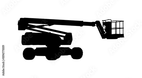 Black Silhouette of Cherry Picker Lift with Platform