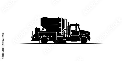Black Silhouette Utility Truck with Tank and Ladder