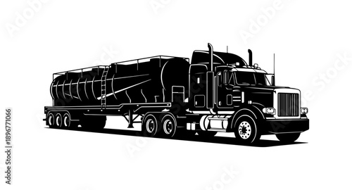 Black Silhouette Tanker Truck Vector Illustration