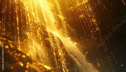 Abstract golden waterfall effect with shimmering light and dynamic motion.
