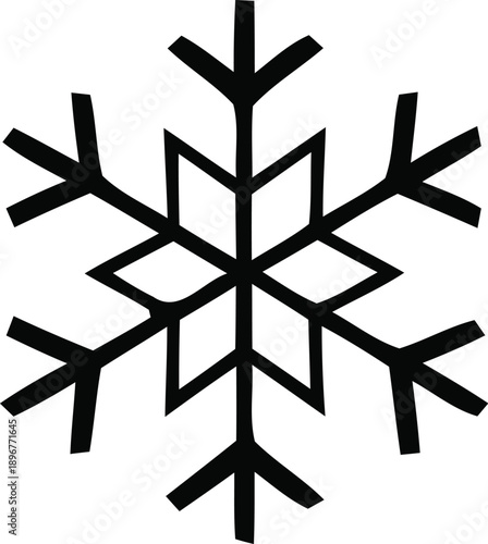 A single six-pointed geometric snowflake design is rendered in thick black lines symbolizing cold weather or winter.