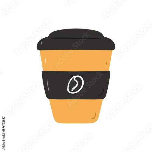 Reusable Coffee Cup with Lid and Sleeve Illustration