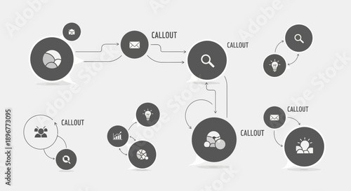 Workflow diagram representing business processes and operations with interconnected elements and