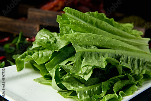 Fresh romaine lettuce as a hot pot ingredient