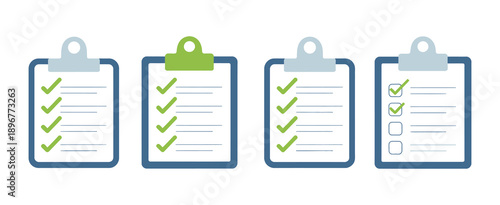 Checklist vector set, clipboard symbol on white background, editable EPS vector illustration.