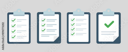 Checklist vector set, clipboard symbol on white background, editable EPS vector illustration.