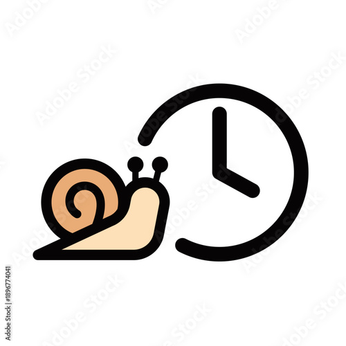 カタツムリと時計のアイコン 遅い時間 低速イメージ