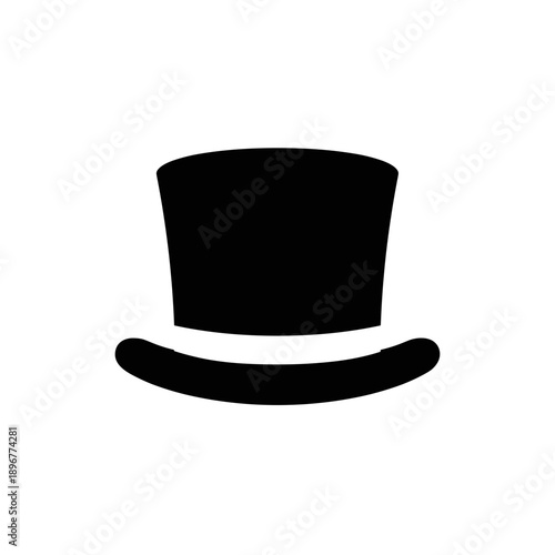 Black Silhouette Top Hat Vector Icon | Classic Formal Gentleman's Accessory Symbol for Magic, Performance, or Vintage Fashion Design