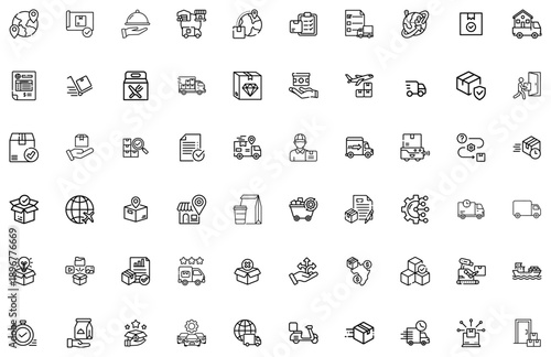 Collection of Black Outline Representing Logistics and Delivery Services shipping transport