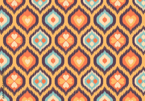 Knitting seamless patterns. Geometric knitted yarn pattern design for wrapping, fabric pattern. Colorful textile and silk pattern for background, wallpaper. Asia knitted fabric pattern for decoration.