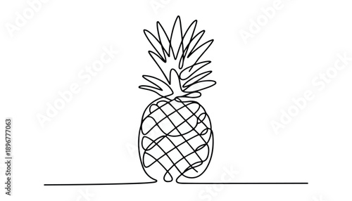 One continuous line illustration of an Pineapple fruit, isolated on white background.
