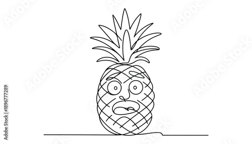 One continuous line illustration of an Pineapple fruit, isolated on white background.