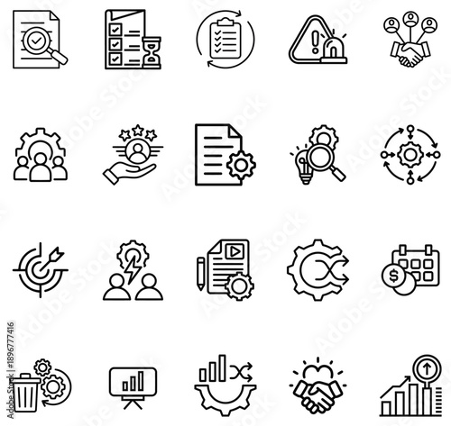 Collection of Business Process and Management White Background workflow