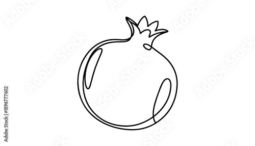 One continuous line illustration of an Pomegranate fruit, isolated on white background.