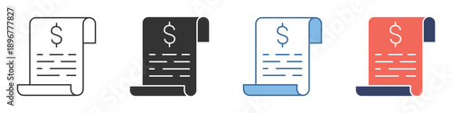 Versatile set of payment receipt and financial bill icons, ideal for representing transactions, budgeting, and accounting processes in digital design