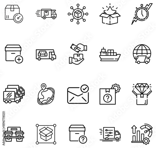 Collection of Outline Representing Logistics and Delivery Services shipping package