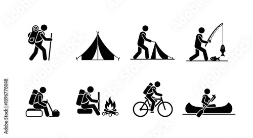 Collection of Outdoor Activity Icons and Symbols.