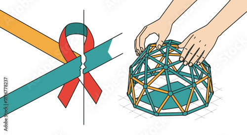 Conceptual Illustration of Systemic Problems, Network Breakdown, and Rebuilding Solutions: Geodesic Structure and Broken Awareness Ribbons