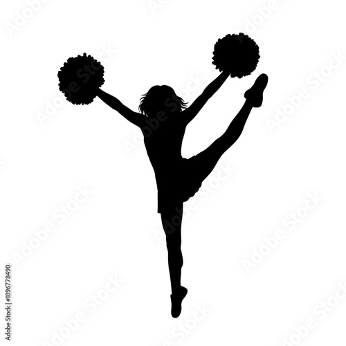 Silhouette of a Cheerleader Performing a Split with Pom-Poms
