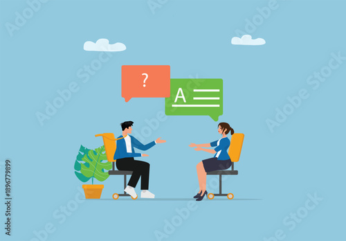 Digital Illustration of Communication Dialogue, Question and Answer Conversation, Business Interview, Professional Discussion