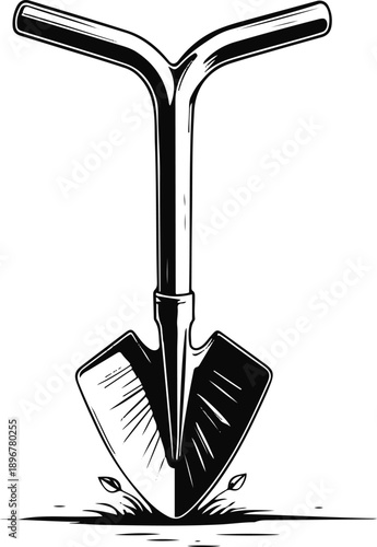 Seed planting hand tool, black and white vector 1