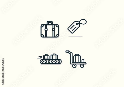 Vector Design Icon Concept Detailed Black Outline Suitcase Icon with Straps, Handle, and Rounded Corners.