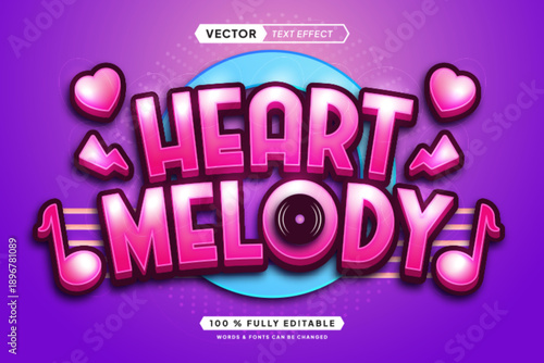 Text effect editable heart melody 3d gaming cartoon font style