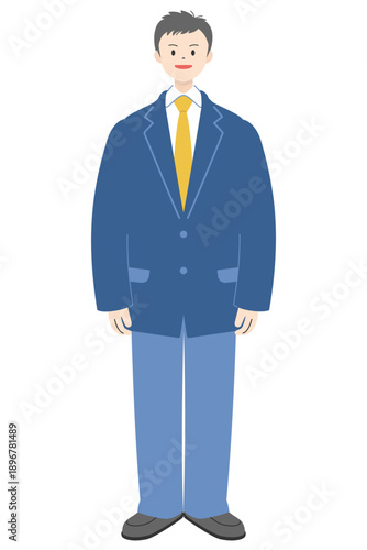 制服を着て立つ短髪の男子高校生の全身イラスト