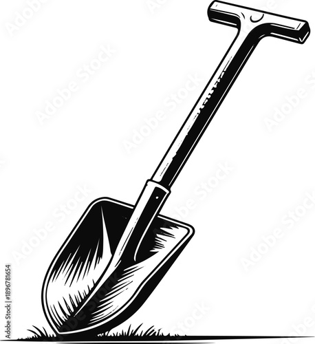 Seed planting hand tool, black and white vector 2