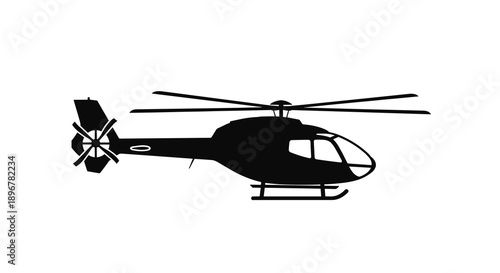Black helicopter silhouette graphic.