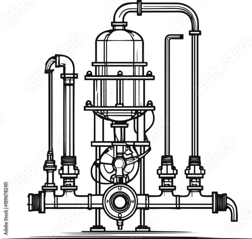  Irrigation water pump line art, clean black outline, flat vector, no text, no logo 3