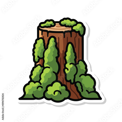 A cartoon tree stump with green moss