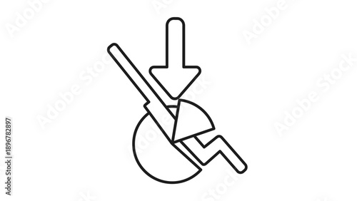 Financial Crisis Icon: Falling Pie Chart with Down Arrow and Slash