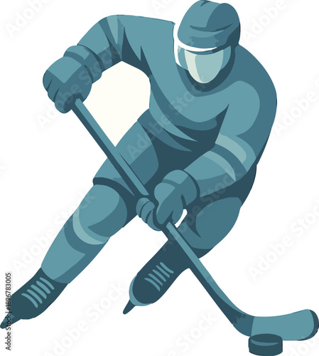 Ice Hockey Player Skating with Stick and Puck skater
