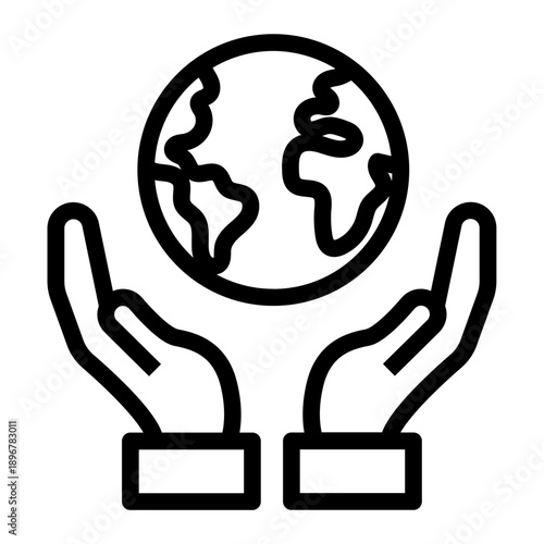 Line icon of human hands cupping the earth globe