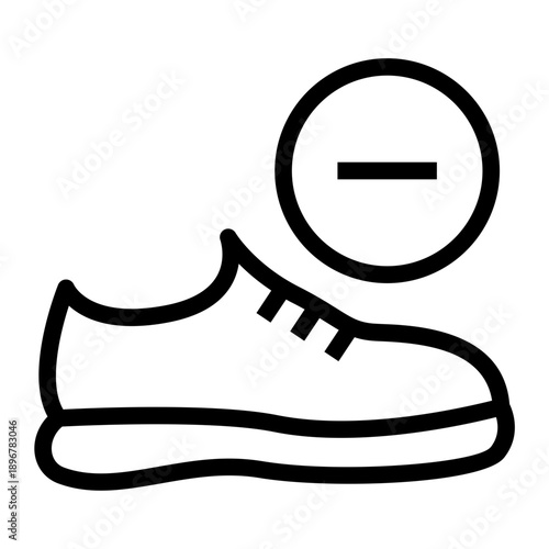 Line icon of a shoe with a minus sign representing low carbon footprint