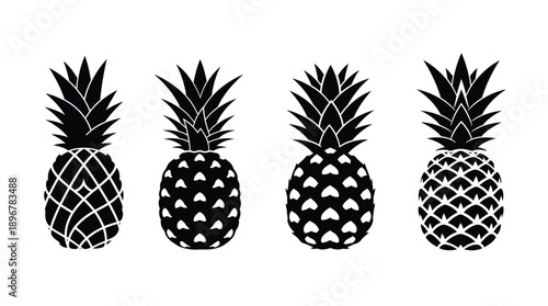Four black pineapple shapes in a minimalist design silhouette