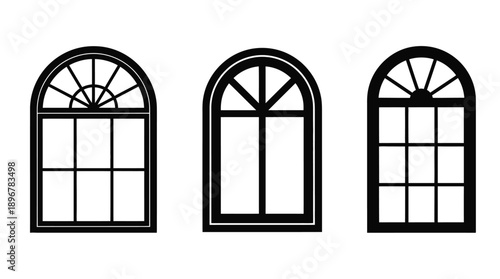 Three arched windows in a graphic black design silhouette
