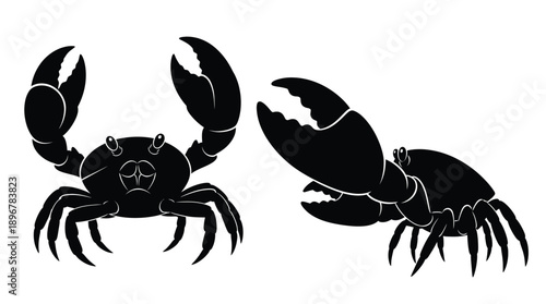 Two black crab illustrations displaying distinct poses a striking silhouette