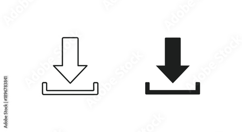 Two distinct download icons showing outline and solid arrow pointing towards a base