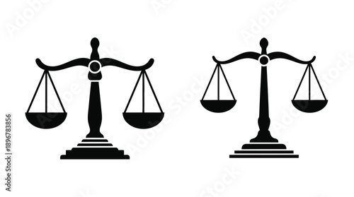 Scales of justice depicted in a stark black silhouette