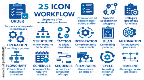 Workflow Process Icons – Blue & White Functional Set