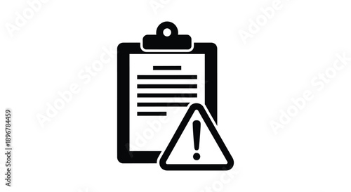 Simple black and white icon representing a document warning or important notification alert