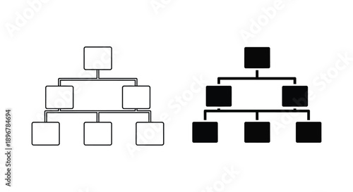Organization chart diagrams illustrating hierarchical structure in outline and solid styles