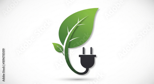 Eco friendly energy concept with green leafy plug symbolizing sustainable power and environmental technology