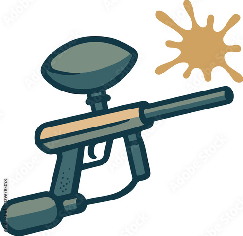 Paintball gun with splatter on white background marker